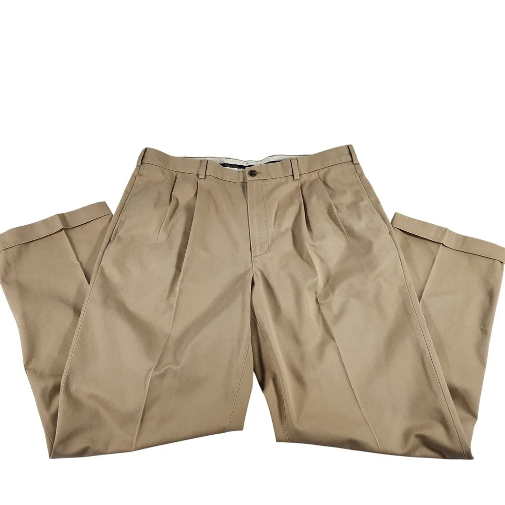 Brooks Brothers Advantage Chino Elliot Pleated Khaki Pants Mens 40x32 Tan Cuffed